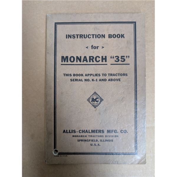 Allis Chalmers Monarch "35" Instruction Book Crawler Manual