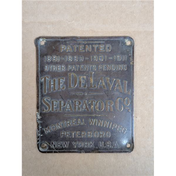 1891-1899-1901-1911 The Delaval Separator.co. Brass Or Copper Plate