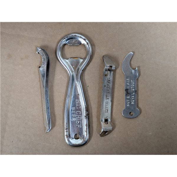 (4) Vintage Bottle Openers (Big Chief, Pilsner, 1950s-60s)