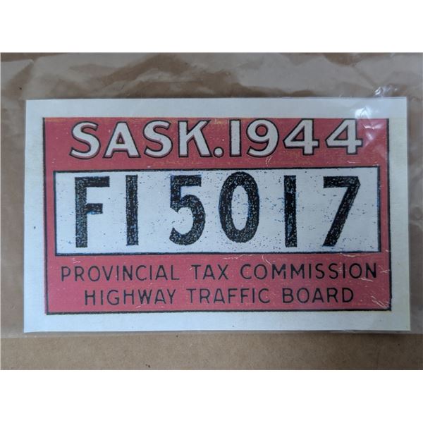 COPY 1944 Sask Paper License Plate