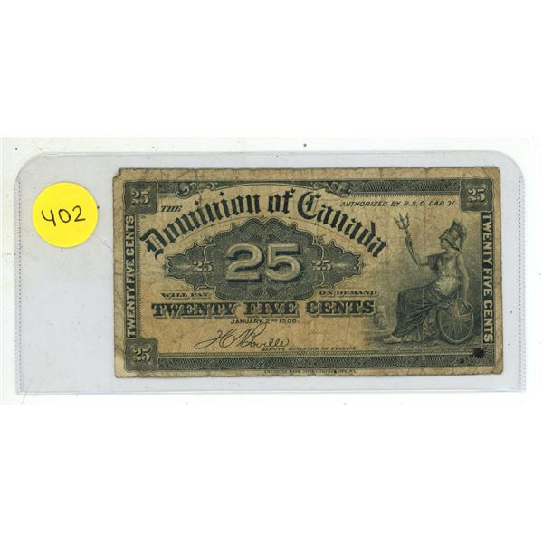 1900 Dominion of Canada 25 Cents Shinplaster.
