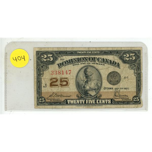 1923 Dominion of Canada 25 Cents Shinplaster.