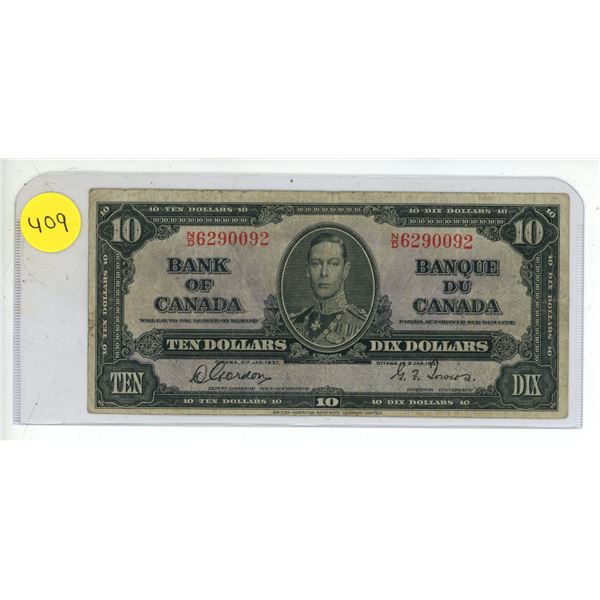 1937 Bank Of Canada Ten Dollar.
