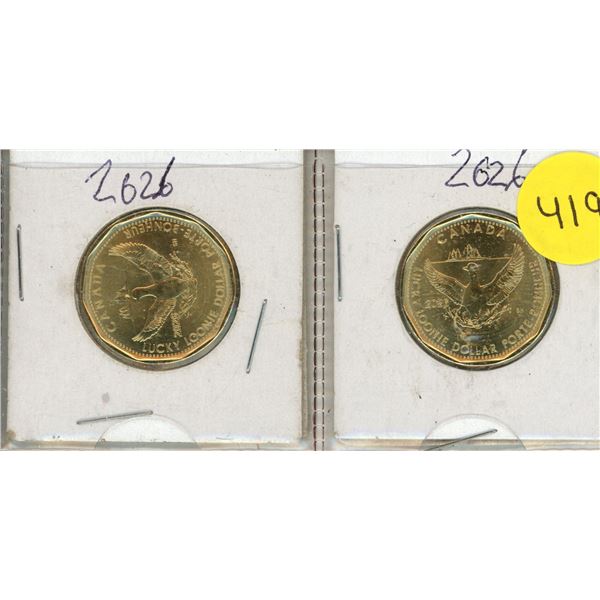 (2) 2026 Canadian "Lucky Loonie" $1 coins, which are collectible commemorative coins produced by the