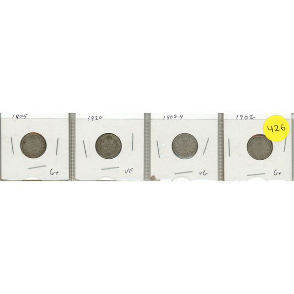 (2) 1902, 1905, 19320 Canada Silver 10 Cents.