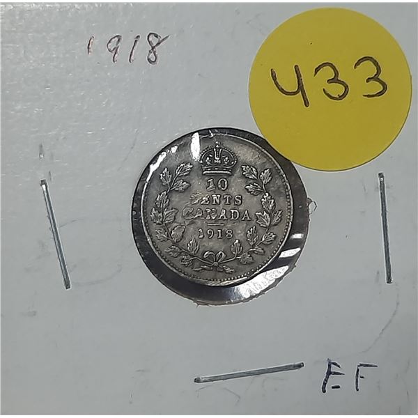 1918 Canada Silver 10 Cents.