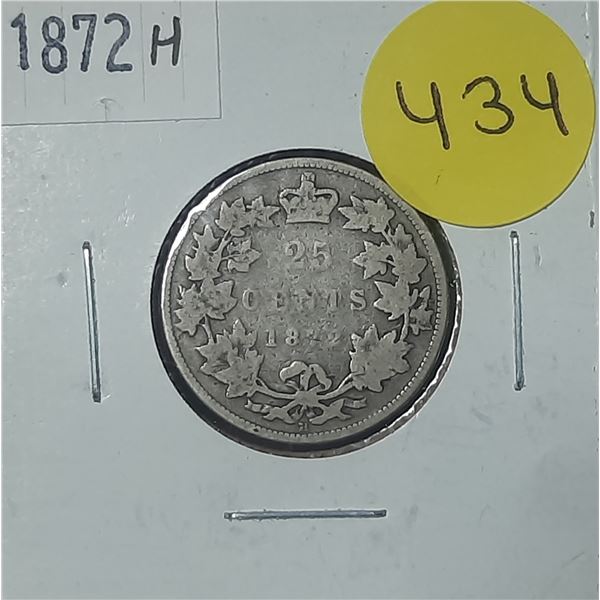 1872 H Canada Silver 25 Cents.