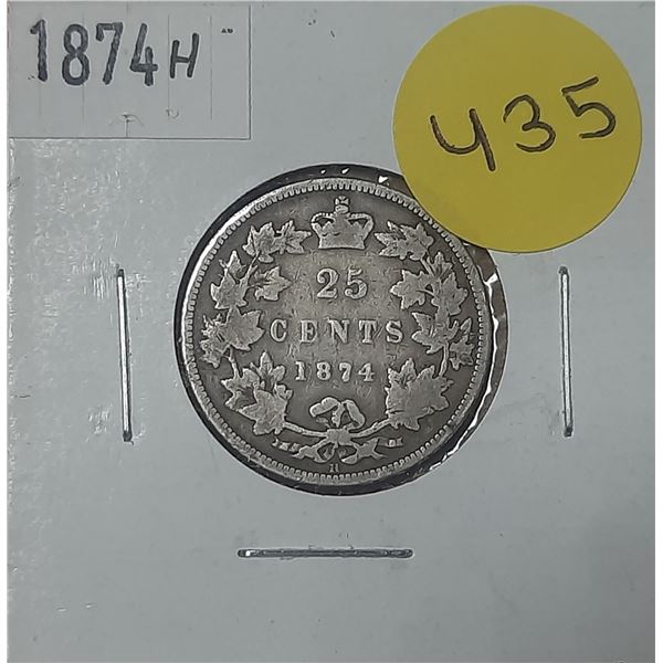 1874 H Canada Silver 25 Cents.
