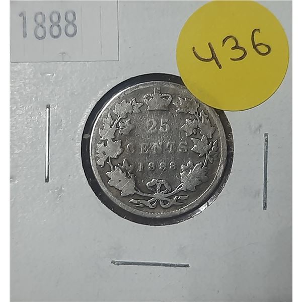 1888 Canada Silver 25 Cents.
