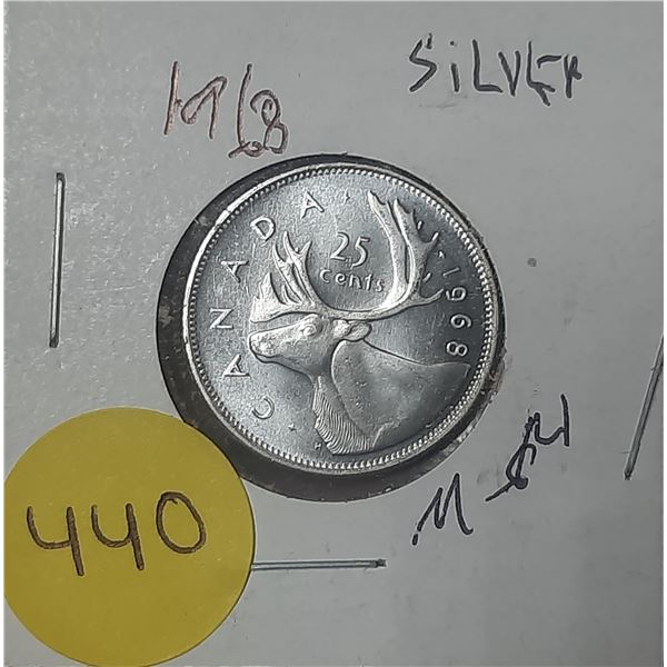 1968 Canada Silver 25 Cents - Ms-64.