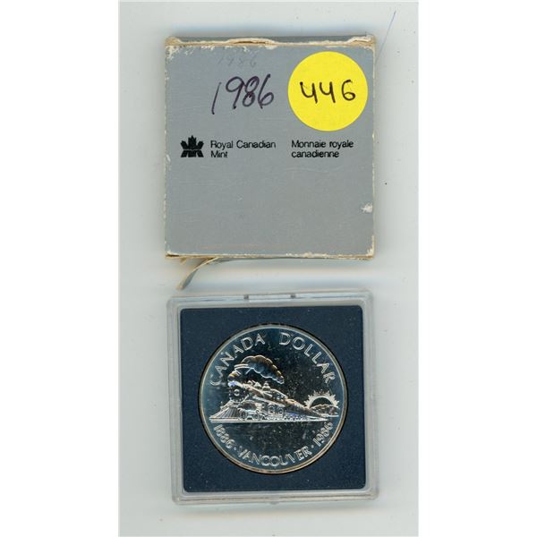 1986 Canada Silver Dollar issued by the Royal Canadian Mint to commemorate the 100th anniversary of 