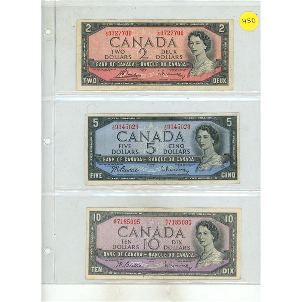 1954 Canada Two, Five and Ten Dollar.