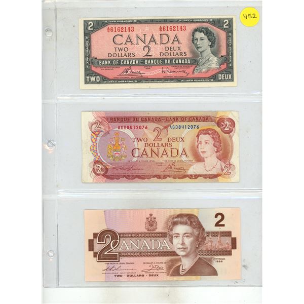 1954, 1974, 1986 Canada Two Dollars.