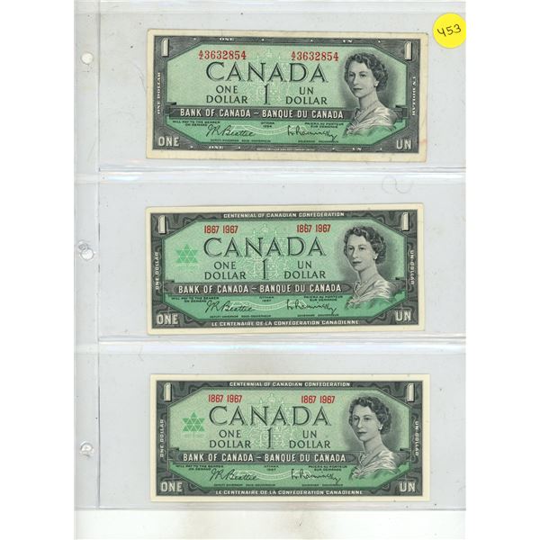 1954 and (2) 1967 Canada One Dollars.