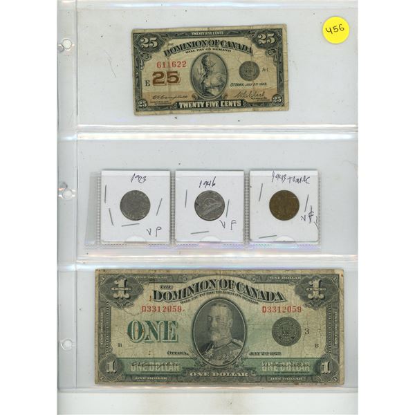 1923 Dominion of Canada 25 Cents Shinplaster, 1923 Dominion of Canada One Dollar and 1923, 1946, 194