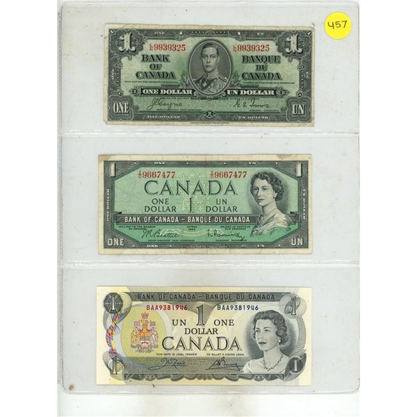 1937, 1954, 1973 Canada One Dollar.