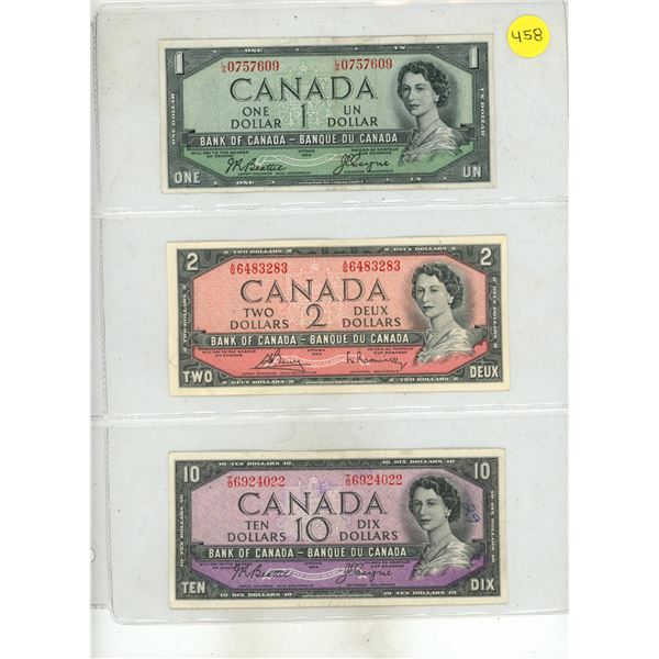 1954 Canada One, Two, Ten Dollar.