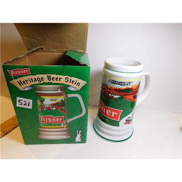 PILSNER BEER STEIN IN BOX BUNNY ON BOTTOM OF STEIN