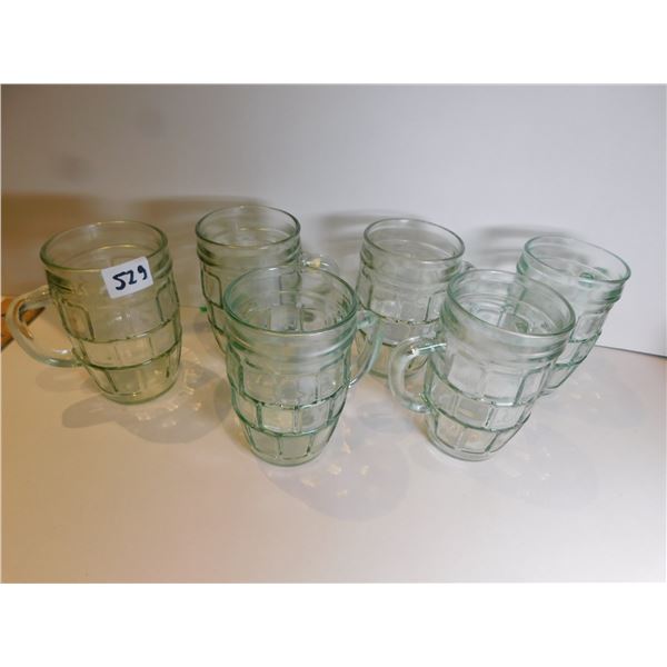 SIX GREEN BARREL DRINKING GLASSES