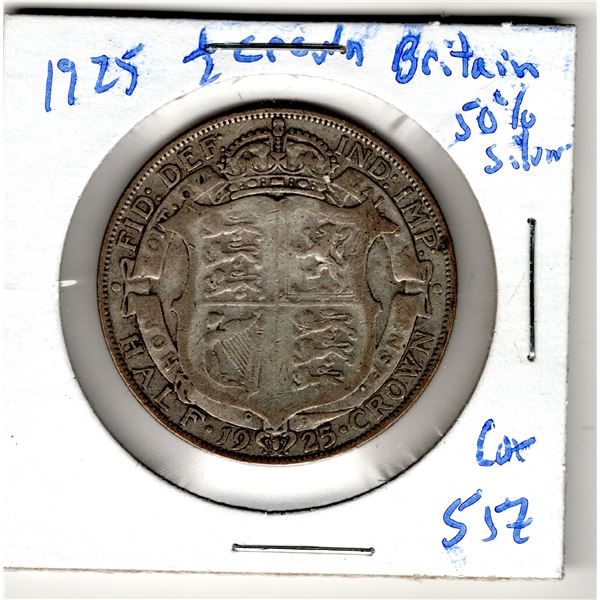 1925 BRITISH HALF CROWN 50% SILVER