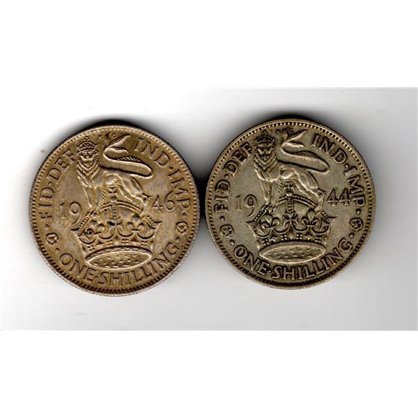 1944 AND 1946 BRITISH ONE SHILLING 50% SILVER