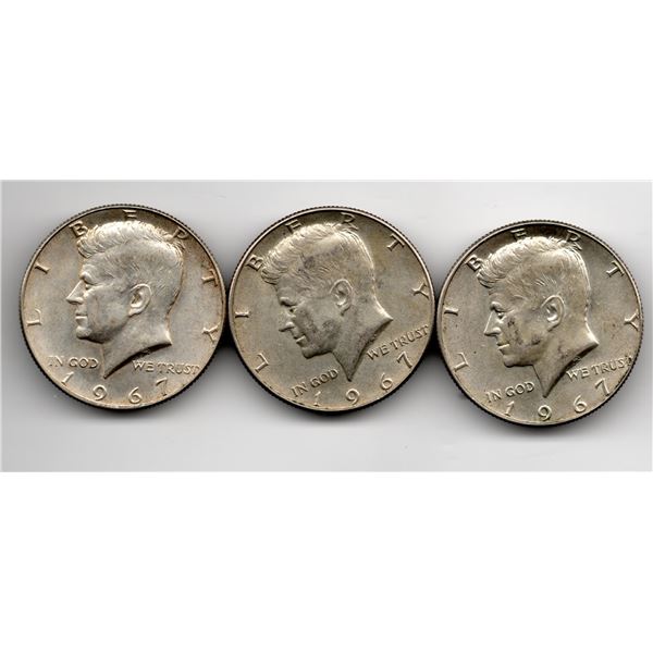 3-1967 40% SILVER KENNEDY HALF DOLLARS