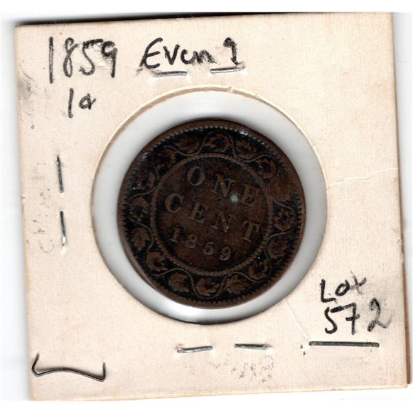 1859 ONE CENT EVEN 9