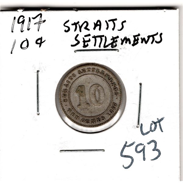 1917 TEN CENT STRAITS SETTLEMENTS SILVER