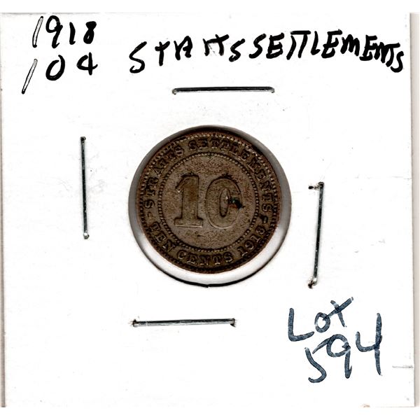 1918 TEN CENT STRAITS SETTLEMENTS SILVER