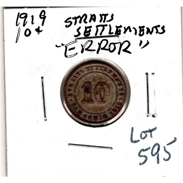 1919 TEN CENT STRAITS SETTLEMENTS SILVER