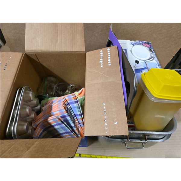 Lot of misc items, mirror, muffin tins