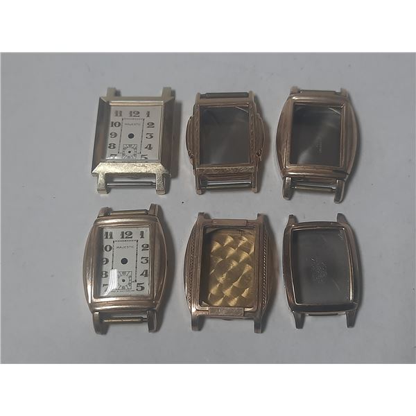 6 VINTAGE ART-DECO GOLD PLATED WATCH CASES