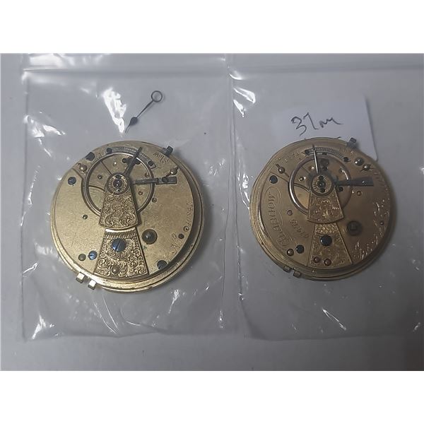 2- ANTIQUE FUSEE WATCH MOVENTS  PARTS/REPAIR,  37 AND 39 MM