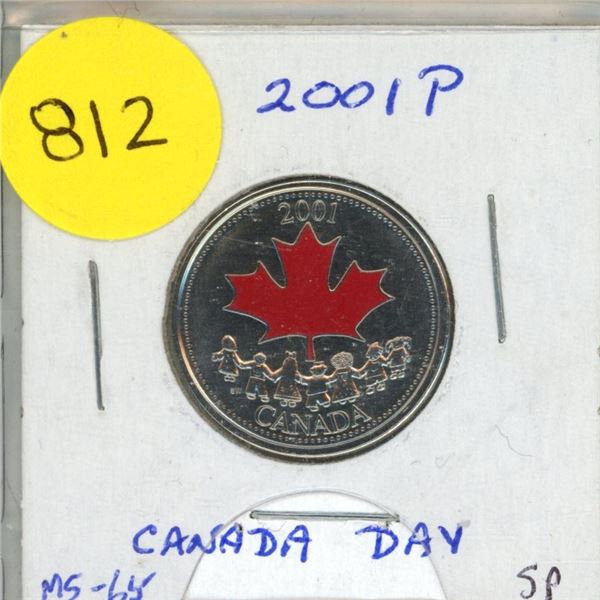 2001P- Canada Day - Colourised 25 cents coin