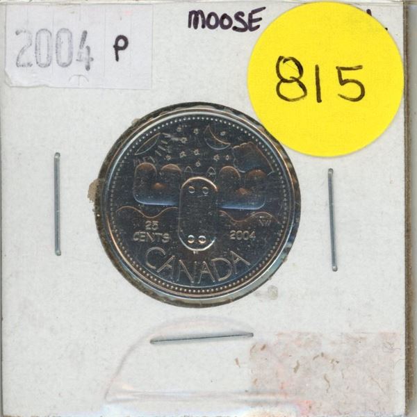 2004P- Canada Day, citizenship/Moose - Colourised 25 cents coin
