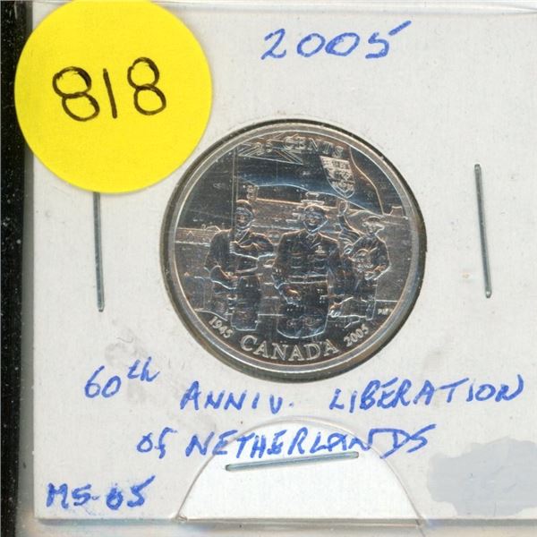 2005- 60th Year of Liberation of the Netherlands 25 cents coin