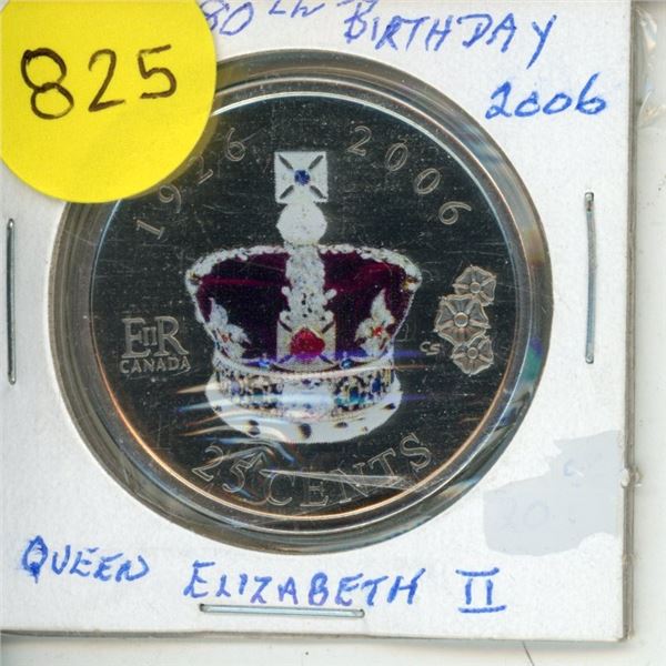 2006- 80th Birthday Queen Elizabeth 11 - Colourised 25 cents coin