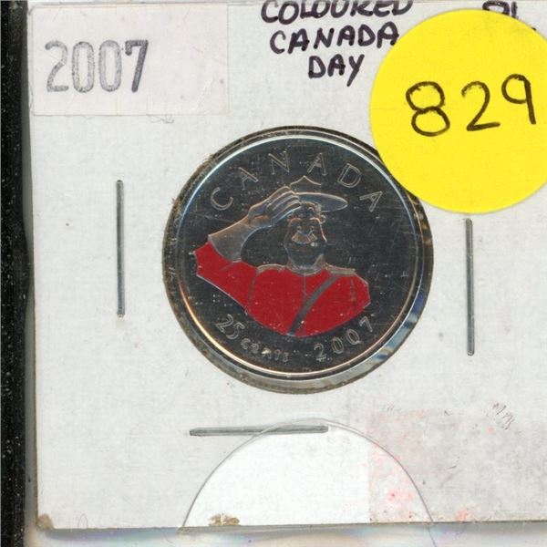 2007L- Canada Day, Mountie - Colourised 25 cents coin