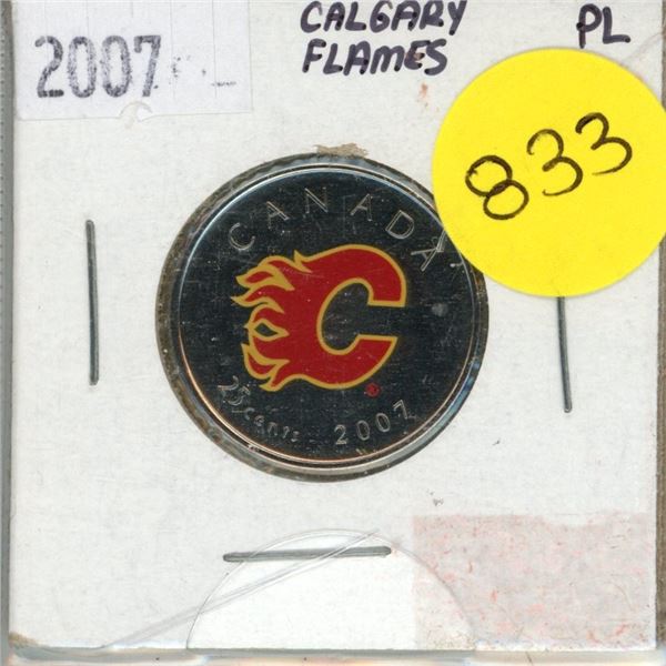 2007P- Calgary Flames - Colourised 25 cents coin