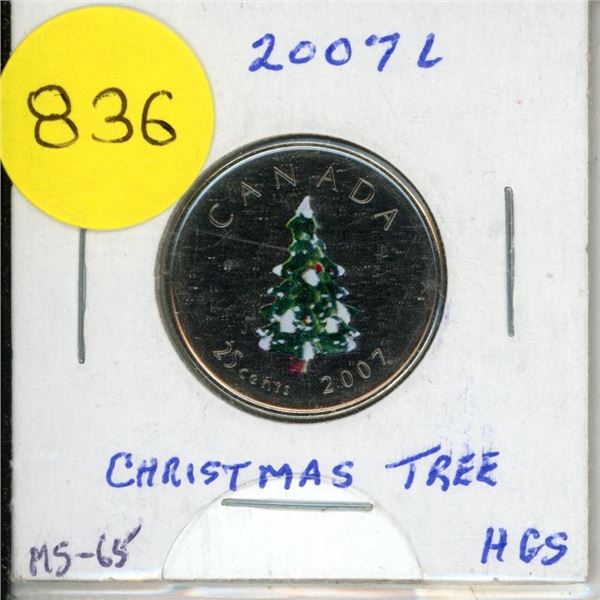 2007L- Christmas Tree RCM Staff - Colourised 25 cents coin