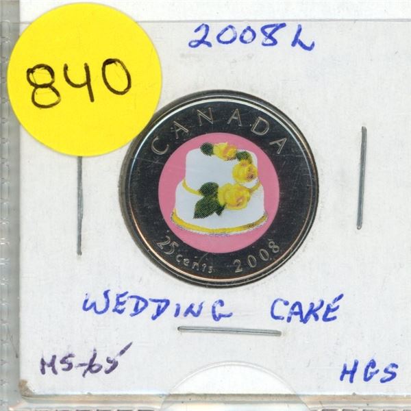 2008L- Cake, Wedding - Colourised 25 cents coin