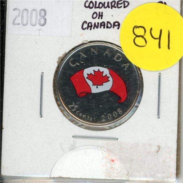 2008L- Oh! Canada Canadian Flag - Colourised 25 cents coin