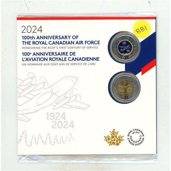 2024-100th Anniversart of The Royal Canadian Air Force - Plain and Coloured Toonies