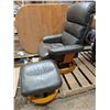 Image 1 : Cushion Brown/Greyish Wood Base Swivel Chair w/ Foot rest Stool (Chair 43x26x31")