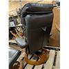 Image 5 : Cushion Brown/Greyish Wood Base Swivel Chair w/ Foot rest Stool (Chair 43x26x31")
