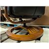 Image 6 : Cushion Brown/Greyish Wood Base Swivel Chair w/ Foot rest Stool (Chair 43x26x31")