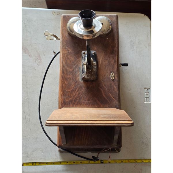 Long box oak telephone- missing receiver