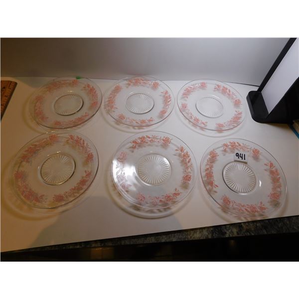 6-PINK FLORAL ANCHOR HOCKING DESSERT PLATES