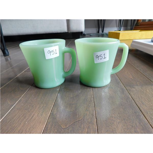 PAIR OF JADEITE D-HANDLE RESTAURANT WARE FIRE KING MUGS, NO CHIPS
