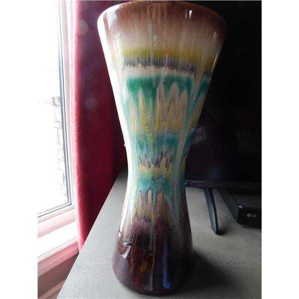 WEST GERMANY DRIP GLAZE 12” TALL HOURGLASS VASE